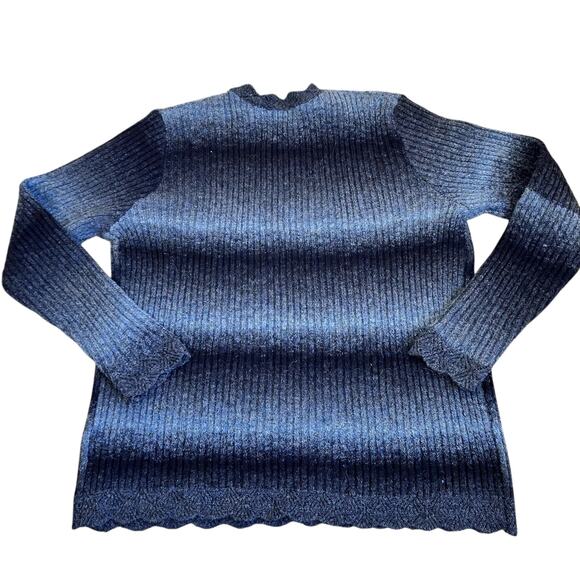 Alfred Dunner MP Blue Striped Ombre Cable Knit  Sweater Scallped Trims Acrylic - Picture 12 of 16